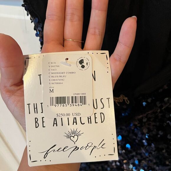 NWT Free People Glitter Blue and Black Sequin Velvet Halter Maxi Slit Gown - Picture 3 of 5